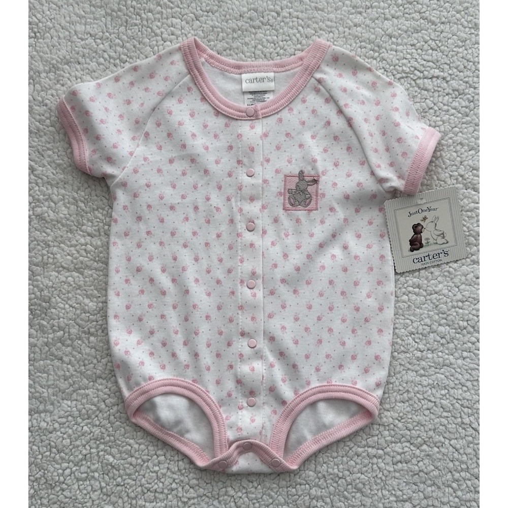 Vintage NWT Carters Bubble Romper One Piece Size 9-12 Months Flowers Bunny Pink